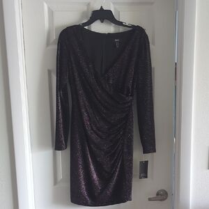 Aidan by Aidan Mattox Black Glitter Long Sleeve Dress